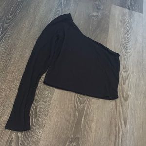 Garage one sleeve shoulder crop top